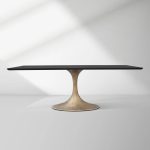 Aero Solid Wood Top Dining Table Tulip Rectangular Dining Table with Cast Steel Pedestal Base - Image 5