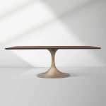 Aero Solid Wood Top Dining Table Tulip Rectangular Dining Table with Cast Steel Pedestal Base - Image 16