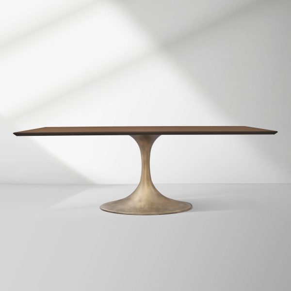 Aero Solid Wood Top Dining Table Tulip Rectangular Dining Table with Cast Steel Pedestal Base - Image 16