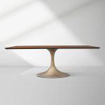 Aero Solid Wood Top Dining Table Tulip Rectangular Dining Table with Cast Steel Pedestal Base - Image 22