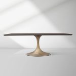 Aero Solid Wood Top Dining Table Tulip Rectangular Dining Table with Cast Steel Pedestal Base - Image 10