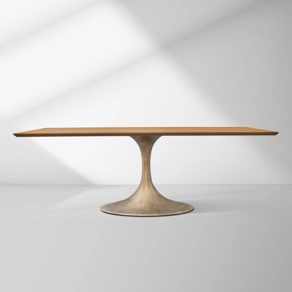 Aero Solid Wood Top Dining Table Tulip Rectangular Dining Table with Cast Steel Pedestal Base - Image 27
