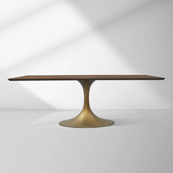 Aero Solid Wood Top Dining Table Tulip Rectangular Dining Table with Cast Steel Pedestal Base - Image 12