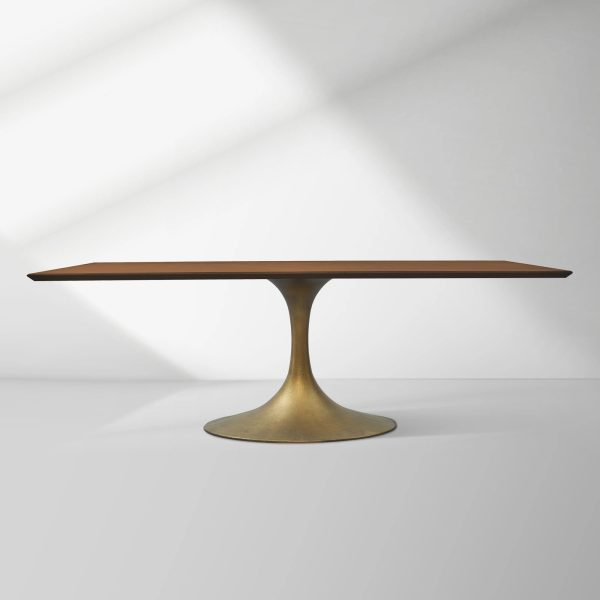 Aero Solid Wood Top Dining Table Tulip Rectangular Dining Table with Cast Steel Pedestal Base - Image 18
