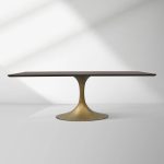 Aero Solid Wood Top Dining Table Tulip Rectangular Dining Table with Cast Steel Pedestal Base - Image 7