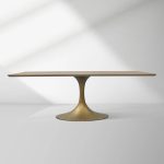 Aero Solid Wood Top Dining Table Tulip Rectangular Dining Table with Cast Steel Pedestal Base - Image 39