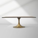 Aero Solid Wood Top Dining Table Tulip Rectangular Dining Table with Cast Steel Pedestal Base - Image 34