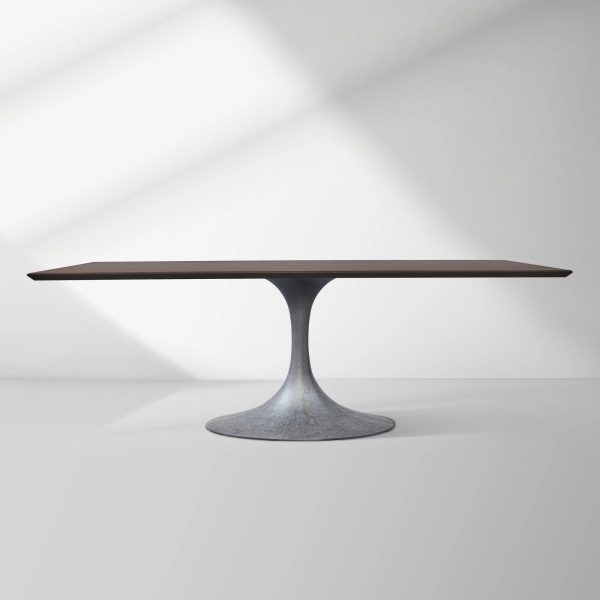Aero Solid Wood Top Dining Table Tulip Rectangular Dining Table with Cast Steel Pedestal Base - Image 8