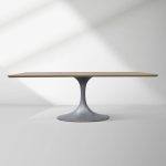 Aero Solid Wood Top Dining Table Tulip Rectangular Dining Table with Cast Steel Pedestal Base - Image 41