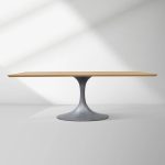 Aero Solid Wood Top Dining Table Tulip Rectangular Dining Table with Cast Steel Pedestal Base - Image 30