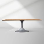 Aero Solid Wood Top Dining Table Tulip Rectangular Dining Table with Cast Steel Pedestal Base - Image 26