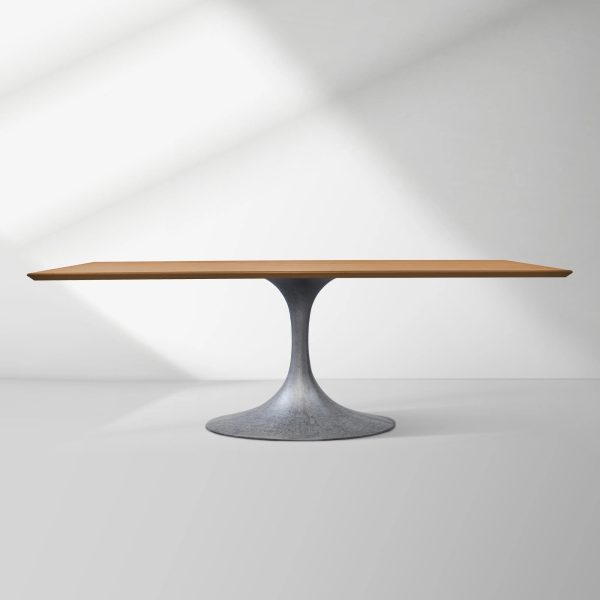 Aero Solid Wood Top Dining Table Tulip Rectangular Dining Table with Cast Steel Pedestal Base - Image 26