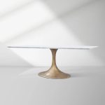 Aero Marble Stone Top Dining Table Tulip Rectangular Dining Table with Cast Steel Pedestal Base - Image 2