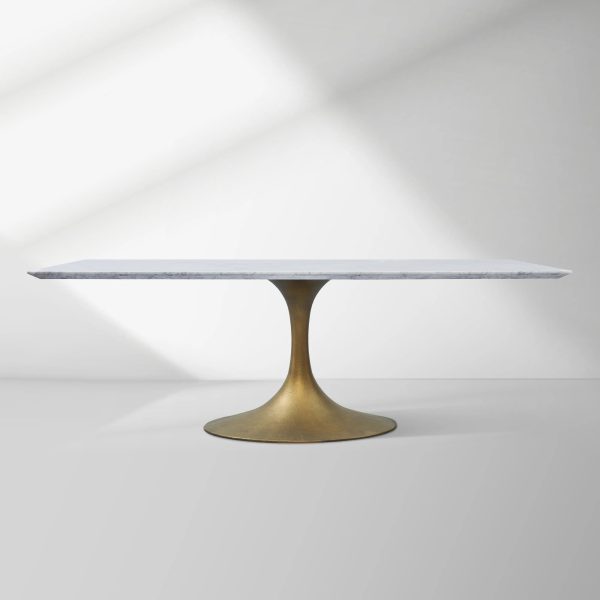 Aero Marble Stone Top Dining Table Tulip Rectangular Dining Table with Cast Steel Pedestal Base - Image 4