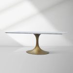 Aero Marble Stone Top Dining Table Tulip Rectangular Dining Table with Cast Steel Pedestal Base - Image 5