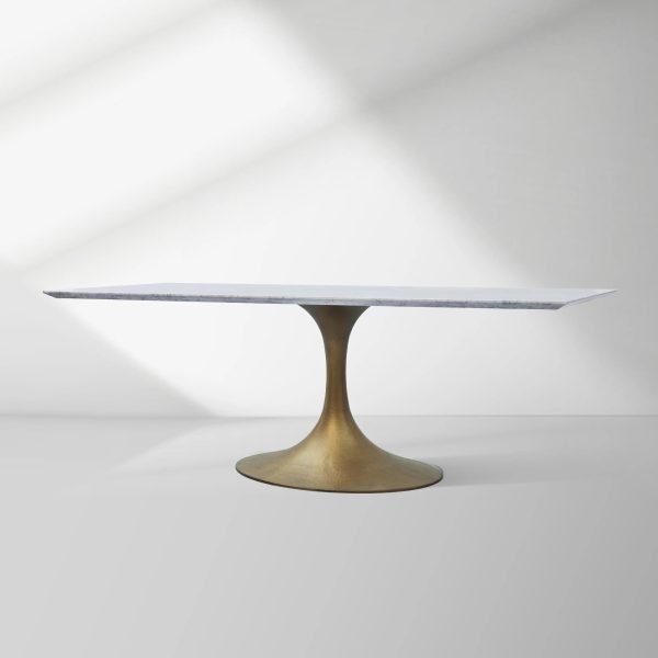 Aero Marble Stone Top Dining Table Tulip Rectangular Dining Table with Cast Steel Pedestal Base - Image 5