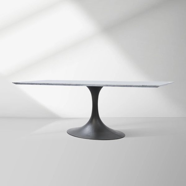 Aero Marble Stone Top Dining Table Tulip Rectangular Dining Table with Cast Steel Pedestal Base - Image 8