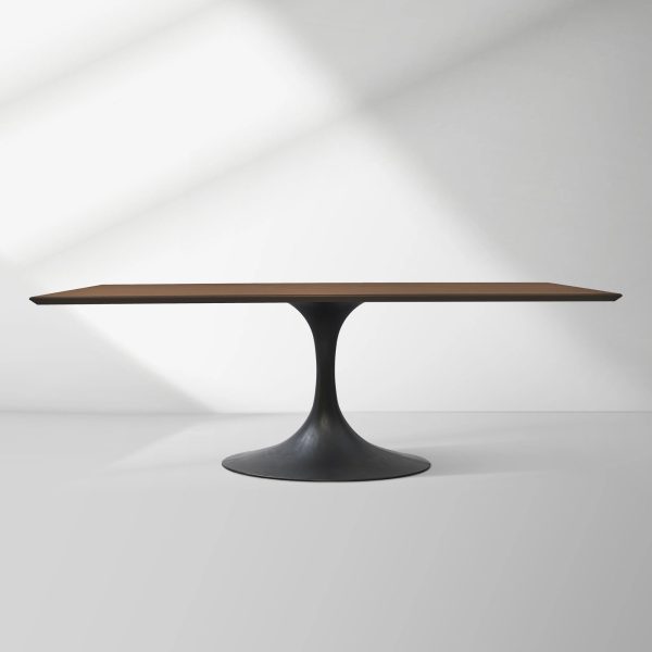 Aero Solid Wood Top Dining Table Tulip Rectangular Dining Table with Cast Steel Pedestal Base - Image 17