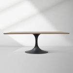 Aero Solid Wood Top Dining Table Tulip Rectangular Dining Table with Cast Steel Pedestal Base - Image 43