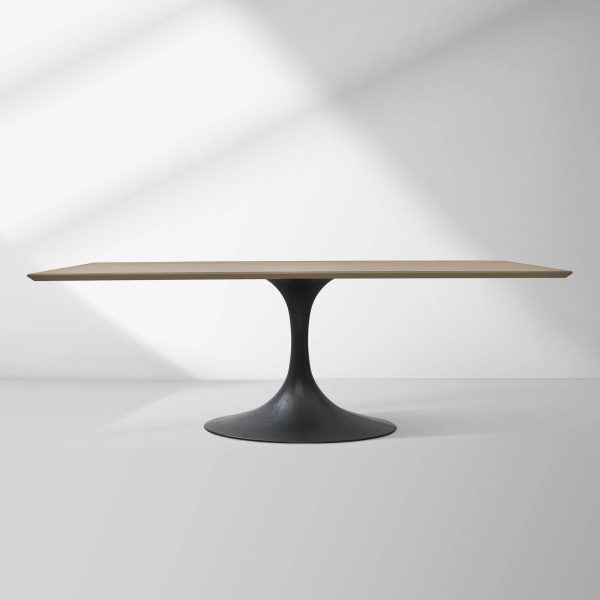 Aero Solid Wood Top Dining Table Tulip Rectangular Dining Table with Cast Steel Pedestal Base - Image 43