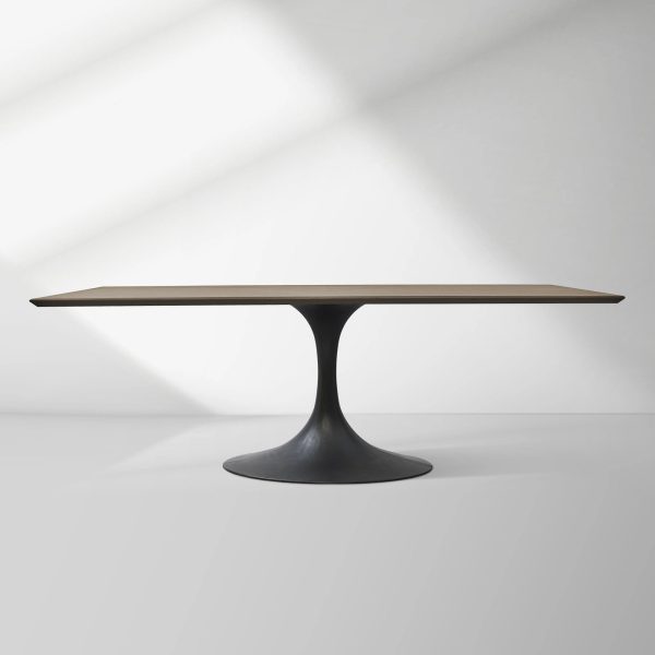 Aero Solid Wood Top Dining Table Tulip Rectangular Dining Table with Cast Steel Pedestal Base - Image 38