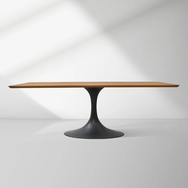 Aero Solid Wood Top Dining Table Tulip Rectangular Dining Table with Cast Steel Pedestal Base - Image 13