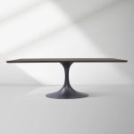 Aero Solid Wood Top Dining Table Tulip Rectangular Dining Table with Cast Steel Pedestal Base - Image 2