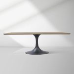 Aero Solid Wood Top Dining Table Tulip Rectangular Dining Table with Cast Steel Pedestal Base - Image 40
