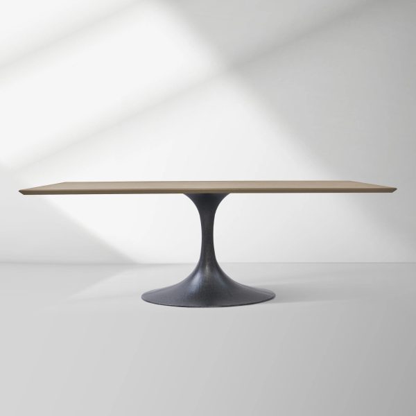 Aero Solid Wood Top Dining Table Tulip Rectangular Dining Table with Cast Steel Pedestal Base - Image 40