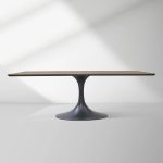Aero Solid Wood Top Dining Table Tulip Rectangular Dining Table with Cast Steel Pedestal Base - Image 35