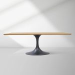 Aero Solid Wood Top Dining Table Tulip Rectangular Dining Table with Cast Steel Pedestal Base - Image 29
