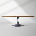 Aero Solid Wood Top Dining Table Tulip Rectangular Dining Table with Cast Steel Pedestal Base - Image 25