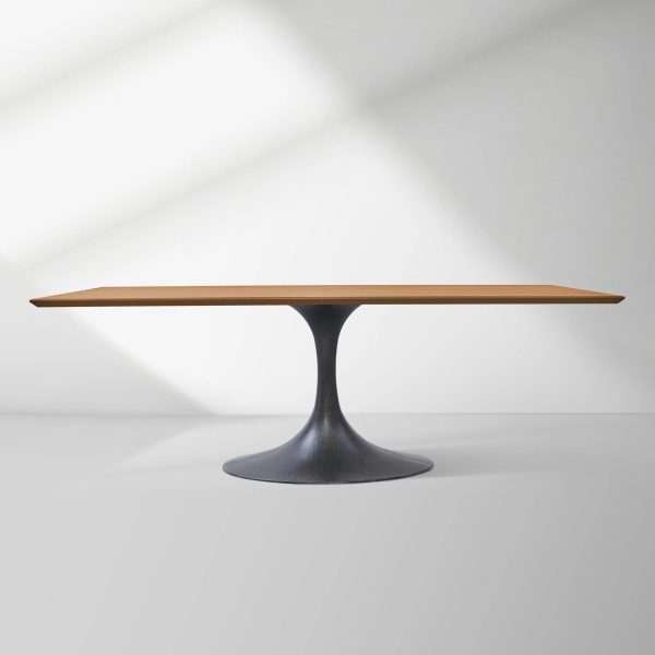 Aero Solid Wood Top Dining Table Tulip Rectangular Dining Table with Cast Steel Pedestal Base - Image 25