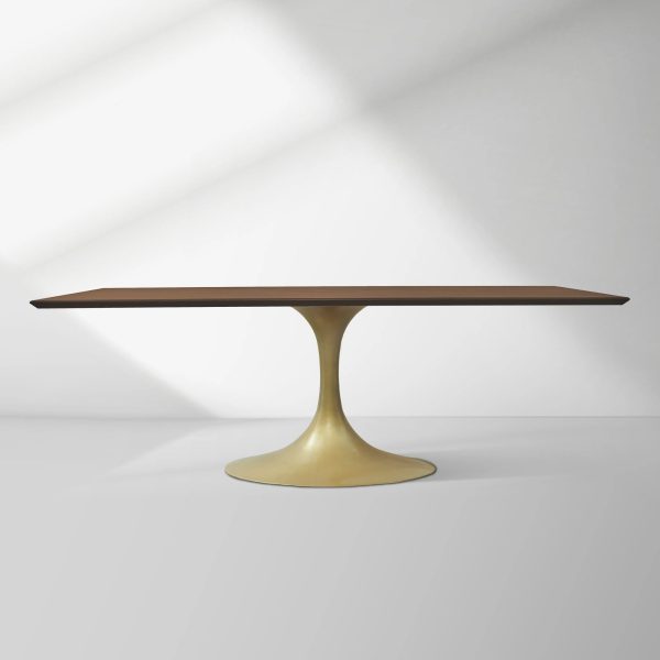 Aero Solid Wood Top Dining Table Tulip Rectangular Dining Table with Cast Steel Pedestal Base - Image 15