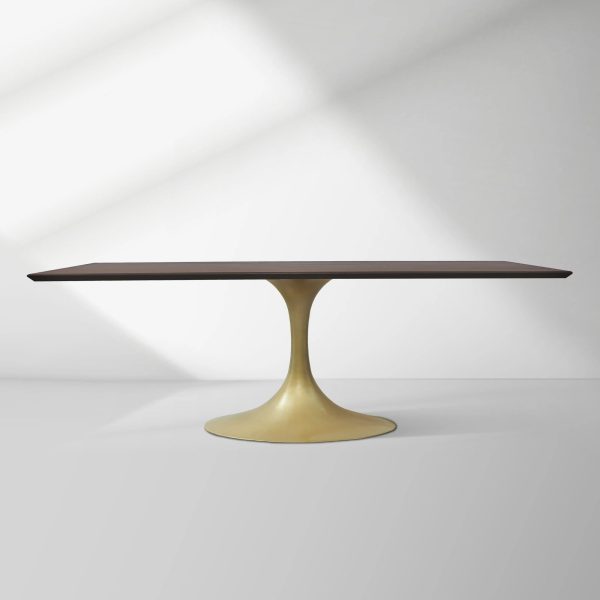 Aero Solid Wood Top Dining Table Tulip Rectangular Dining Table with Cast Steel Pedestal Base - Image 9