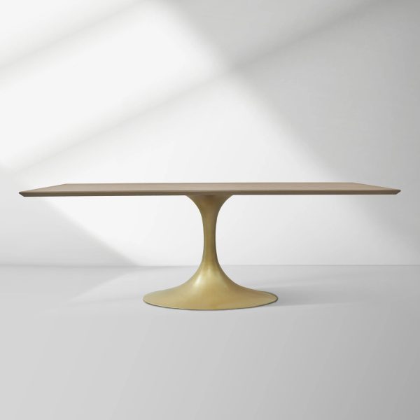 Aero Solid Wood Top Dining Table Tulip Rectangular Dining Table with Cast Steel Pedestal Base - Image 45