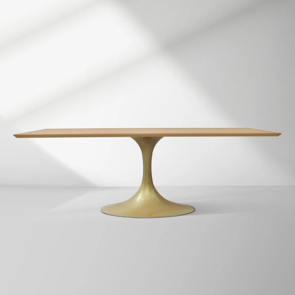 Aero Solid Wood Top Dining Table Tulip Rectangular Dining Table with Cast Steel Pedestal Base - Image 31