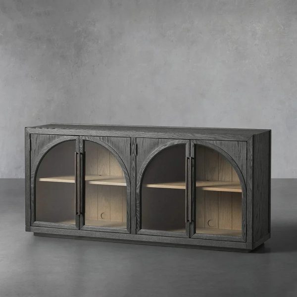Hattie Solid Oak Sideboard Vintage Arched Buffet Storage Cabinet - Image 4
