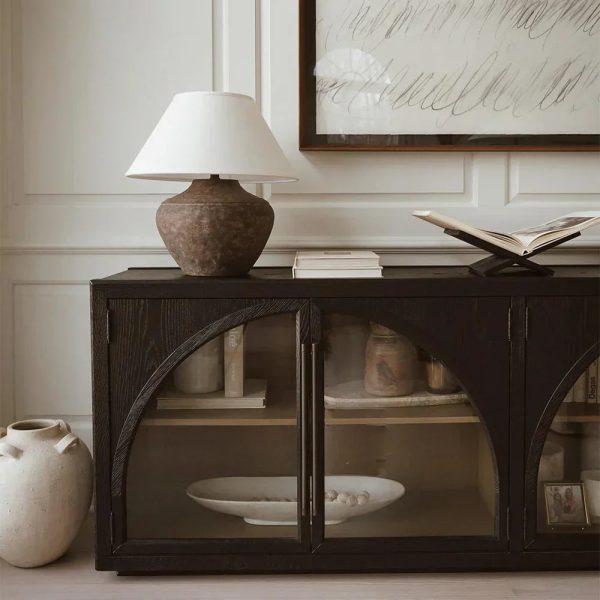 Hattie Solid Oak Sideboard Vintage Arched Buffet Storage Cabinet - Image 2