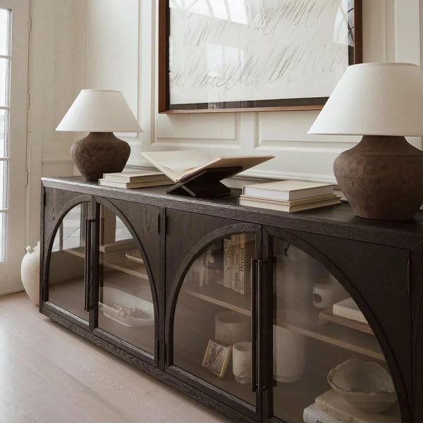 Hattie Solid Oak Sideboard Vintage Arched Buffet Storage Cabinet - Image 3