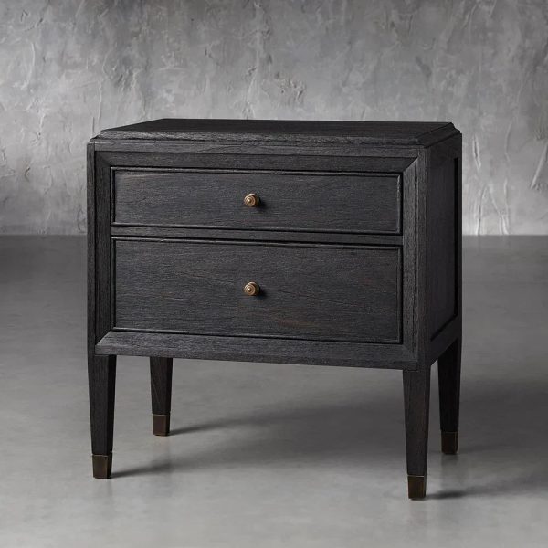 Lenox Wood Nightstand French Antique Bedside table With Two Drawers Chest - Image 3