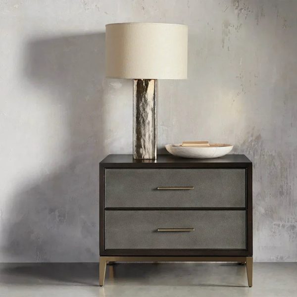 Malone Wood Nightstand Bedside Drawers Chest Table with Leather Insets - Image 7