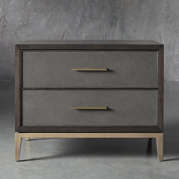 Malone Wood Nightstand Bedside Drawers Chest Table with Leather Insets - Image 6