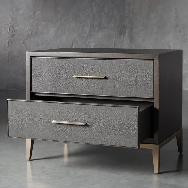 Malone Wood Nightstand Bedside Drawers Chest Table with Leather Insets - Image 8