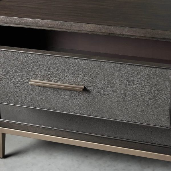 Malone Wood Nightstand Bedside Drawers Chest Table with Leather Insets - Image 9