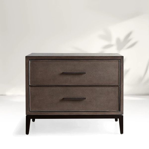 Malone Wood Nightstand Bedside Drawers Chest Table with Leather Insets - Image 11