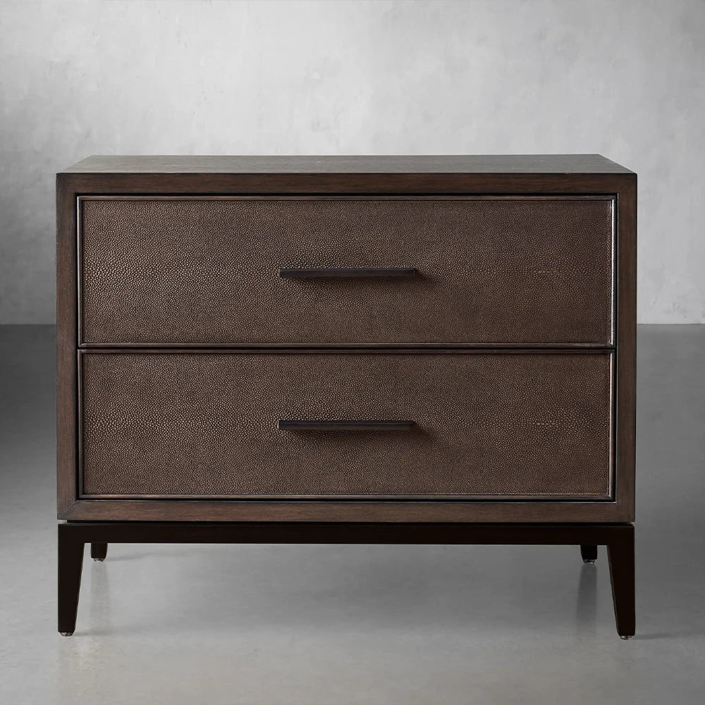 MaloneNightstand-HG-12.jpg Malone Wood Nightstand Bedside Drawers Chest Table with Leather Insets - Image 1