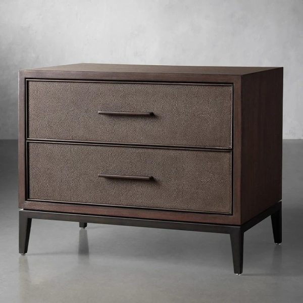 Malone Wood Nightstand Bedside Drawers Chest Table with Leather Insets - Image 3