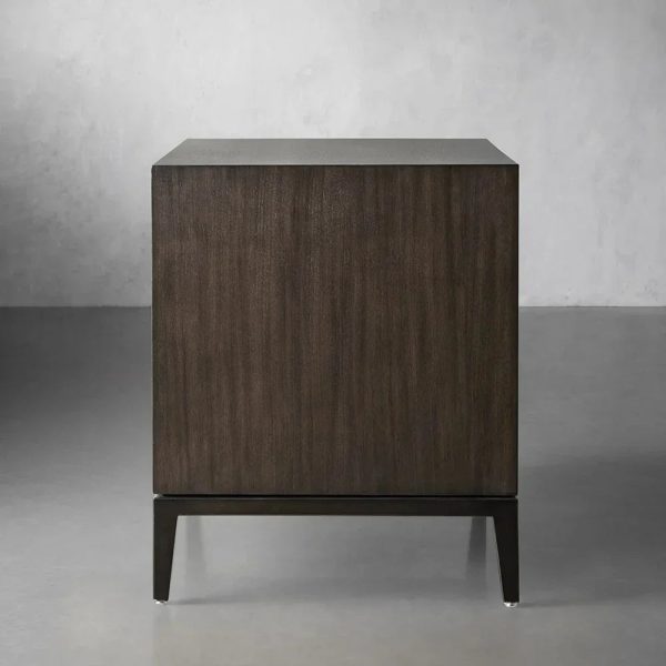 Malone Wood Nightstand Bedside Drawers Chest Table with Leather Insets - Image 4