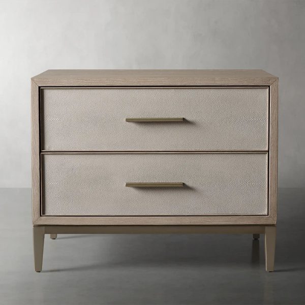 Malone Wood Nightstand Bedside Drawers Chest Table with Leather Insets - Image 13